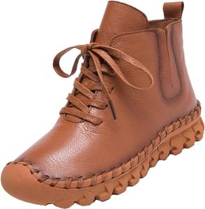 Женские ботинки Челси с поддержкой свода стопы из кожи, ручная строчка, высокий каблук, шнуровка, нескользящая мягкая подошва, платье, ботильоны AngryMonkey, Brown