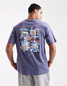 Футболка оверсайз с японским принтом синего цвета Jack & Jones