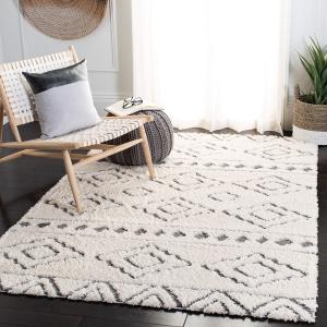 Ковер SAFAVIEH, 201 x 201 см, Sparta Shag Collection, Ivory & Grey, Moroccan Boho Tribal, без линьки и простой в уходе, идеален для помещений с высокой проходимостью в гостиной, спальне (SPG513C)