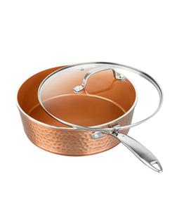 Глубокая сковорода Ti-Cerama с антипригарным покрытием, изготовленная из кованой меди, объемом 4 кварты Gotham Steel, Copper