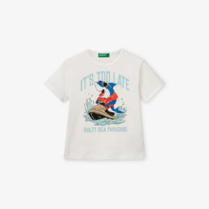 Футболка Benetton с принтом и круглым вырезом, белый