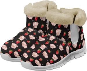 Зимние сапоги для женщин с полной фланелевой подкладкой, теплые ботильоны до щиколотки, противоскользящие, удобные, для девушек, для улицы Glomenade, Black Strawberry Pig