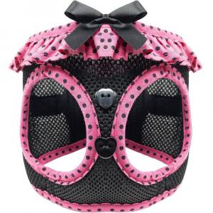 Шлейка для собак Doggie Design American River с рюшами и рюшами в горошек DOGGIE DESIGN, цвет Black And Pink