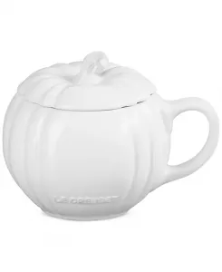 Керамическая кружка в форме тыквы с крышкой, 14 унций. Le Creuset, white