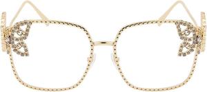 Роскошные солнцезащитные очки с многоугольными линзами и стразами, женские, в ретро-стиле, с металлической оправой в виде бабочки, защита от ультрафиолета UV400, артикул 98113 Melrose, Gold Clear