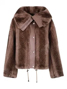 Куртка из искусственного меха с узором «елочка» DRHOPE, коричневый
