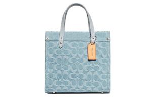 Сумка-шоппер из полевой ткани на плечо через тело маленького размера для женщин синий COACH