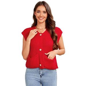 Женский укороченный кардиган-жилет с карманами и пуговицами, черный Seoria, Red