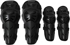 Комплект защитной экипировки Ciieeo: налокотники и наколенники для езды на мотоцикле. Прочное, дышащее защитное снаряжение. Удобная защитная экипировка для байкеров., Black