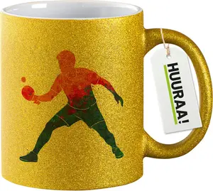 Кружка для кофе Huuraa Glitter Coffee Cup, подарочная, 330 мл, с цветным силуэтом, для настольного тенниса, золотая, идея для подарка Hellweg Druckerei