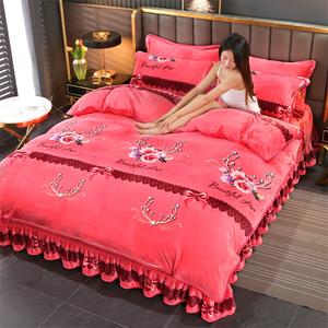 Yalu Комплект постельного белья 4 предмета, простыня 200 см, пододеяльник 220x240 см, утолщенный, теплый, долго сохраняет тепло, Huayi Lanzhan