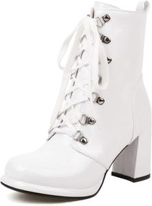 Женские байкерские ботинки с лакированной отделкой на шнуровке, каблук-блок, платформа Renessmi, White