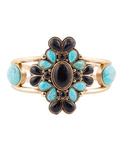 Браслет-манжета Барселона с бирюзой, черным ониксом и золотым покрытием Barse, Multi