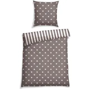 Двустороннее постельное белье Schiesser «Звезды и полосы из мягкого хлопка со звездным принтом», MADE IN GREEN, сертифицировано OEKO-TEX, серо-коричневый