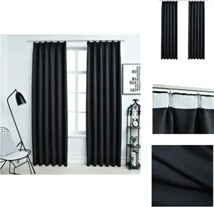 Плотные шторы с крючками, 2 шт., черные, 140 x 175 см - Шторы и портьеры vidaXL