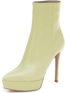 Женские стильные ботильоны YDN с высокими каблуками-стилетами, платформой, заостренным закрытым носком, из разноцветной кожи макаруне, с боковой молнией, для женщин, для выпускных, вечеринок, осенне-зимней обуви для платья, Yellow Green