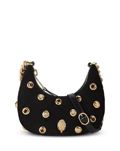 Маленькая сумка-хобо Kensington, украшенная драгоценными камнями. Kurt Geiger London, черный