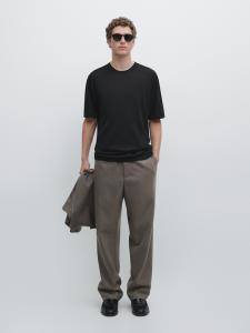 Футболка с коротким рукавом из смесовой шерсти Massimo Dutti, black