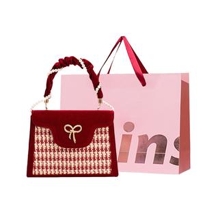 Сумка женская красная из ткани жаккард с тиснением PU WHEELY BABY, жаккард красный [розовая коробка]