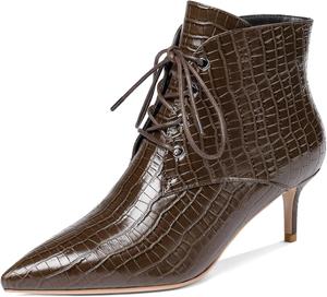 Женские ботильоны Eldof на низком каблуке 2,5 дюйма с заостренным носком, шнуровкой и удобные для прогулок, Your Brown