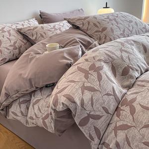 Jie Liya Комплект постельного белья из 4 предметов (простыня на резинке 180 см, пододеяльник 200х230 см), жаккард, начес, хлопок Синьцзян, цвет Yunxi-Zi