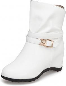 Женские модные ботильоны на скрытой среднем каблуке, сандалии на танкетке, ботинки до щиколотки с круглым носком, пряжкой, на молнии, стильные короткие ботильоны JOEUSTY, White
