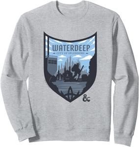 Толстовка с логотипом щита Города Великолепия Вотердипа из игры Dungeons & Dragons, серая