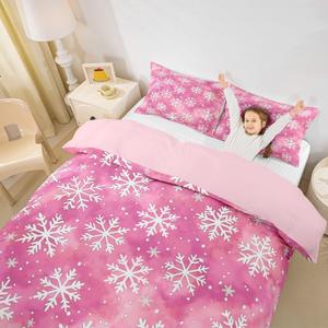 Erosebridal Розовый комплект постельного белья с новогодним принтом снежинок, Coral Pink White