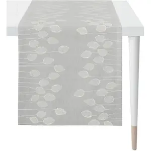 Дорожка на стол 5701 ОСЕННЕЕ ВРЕМЯ, осенний декор, осень жаккардовая ткань Apelt, серый