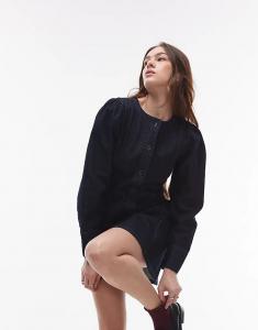 Джинсовый топ с длинными рукавами на пуговицах цвета индиго Topshop