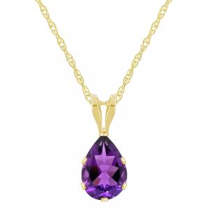 Ожерелье с подвеской из 10-каратного золота с аметистом грушевидной формы 7x5 мм Glistening Jewels, 10K Yellow Gold