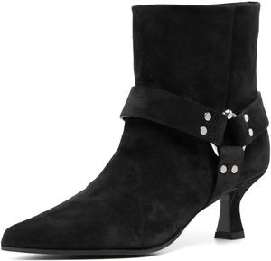 Женские ботильоны Maiyang с закрытым заостренным носком, люверсами и на щиколотке, маленький каблук, короткие ботинки, без застежки, повседневные, для выхода и прогулок, размеры US 4-16, Black