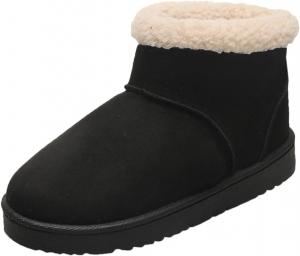 Женские замшевые ботильоны: с уютной флисовой подкладкой из искусственного меха, зимние ботинки на каждый день для улицы и дома, обувь для ходьбы Generic, Black