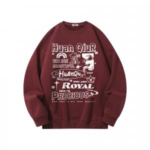 Свитшот Unisex Crew Neck Thickened Regular HUANQIU, burgundy fleece-lined