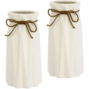 И.ГЕ.А. Декоративная ваза "Деко ваза", с ребристостью и бантиком, набор из 2-х белых матовых ребристых ваз I.Ge.A., белый