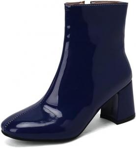 Женские ботильоны с квадратным носком на высоком каблуке из лакированной кожи Glglgege, Blue