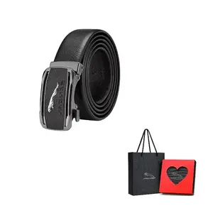 JAGUAR Мужской кожаный ремень из коровьей кожи черный шириной 3.5 см, Black