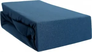 Простыня на резинке из джерси, 100% хлопок, 120-130x200 см + резинка 25 см по периметру, темно-синяя COFI 1453