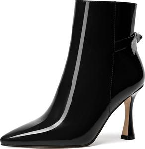 Женские ботильоны FEMSTEP с заостренным носком, повседневные, лакированные, для свиданий, на молнии, на высоком каблуке 3,3 дюйма, Black