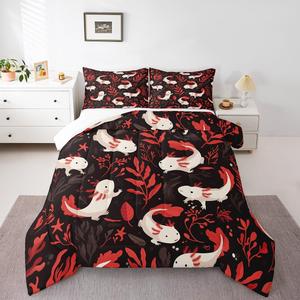 Erosebridal Детское одеяло с наполнителем из пуха с принтом аксолотля, комплект постельного белья в морском стиле, 3 предмета, Red Black