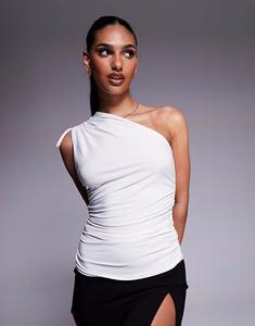 Эксклюзивный двухслойный топ Kaiia на одно плечо с завязкой белого цвета