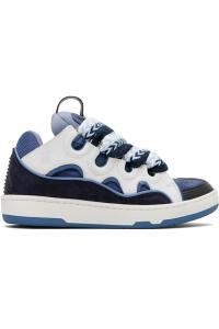 Lanvin Синие кожаные кроссовки с бордюром