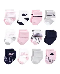 Носки для новорожденных мальчиков, махровые, в полоску мята/темно-синий, 12 пар, 6-12 месяцев Luvable Friends, розовый