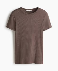 Футболка H&M Ribbed, темно-коричневато-серый
