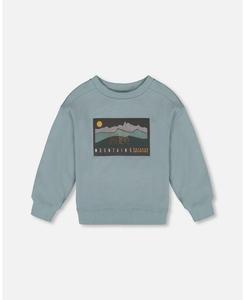 Детская толстовка из французской махровой ткани с анимационным принтом, цвет шалфейно-зеленый - для малышей и детей Deux par Deux, Sage