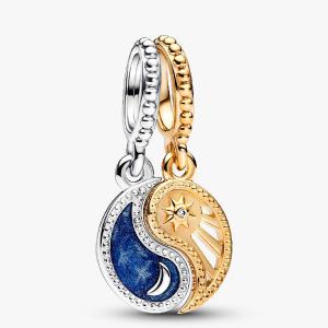 Шарм-подвеска Pandora Two-tone Splittable Sun & Moon Dangle, серебро/золото