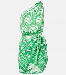 Мини-платье Celie с принтом на одно плечо Poupette St Barth, Green Himba