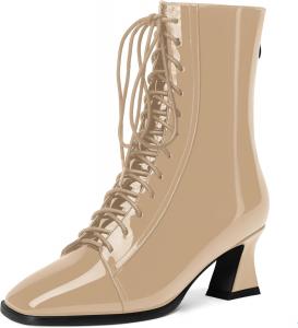 Женские уличные ботинки MERRORI с квадратным носком, молнией, низким каблуком и высокой голенью, 2 дюйма, Beige