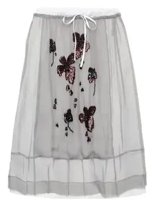 Юбка миди с цветочной вышивкой Prada, серый