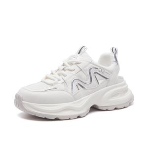 Кроссовки женские толстые низкие Lingpao, бежевый/серебряный